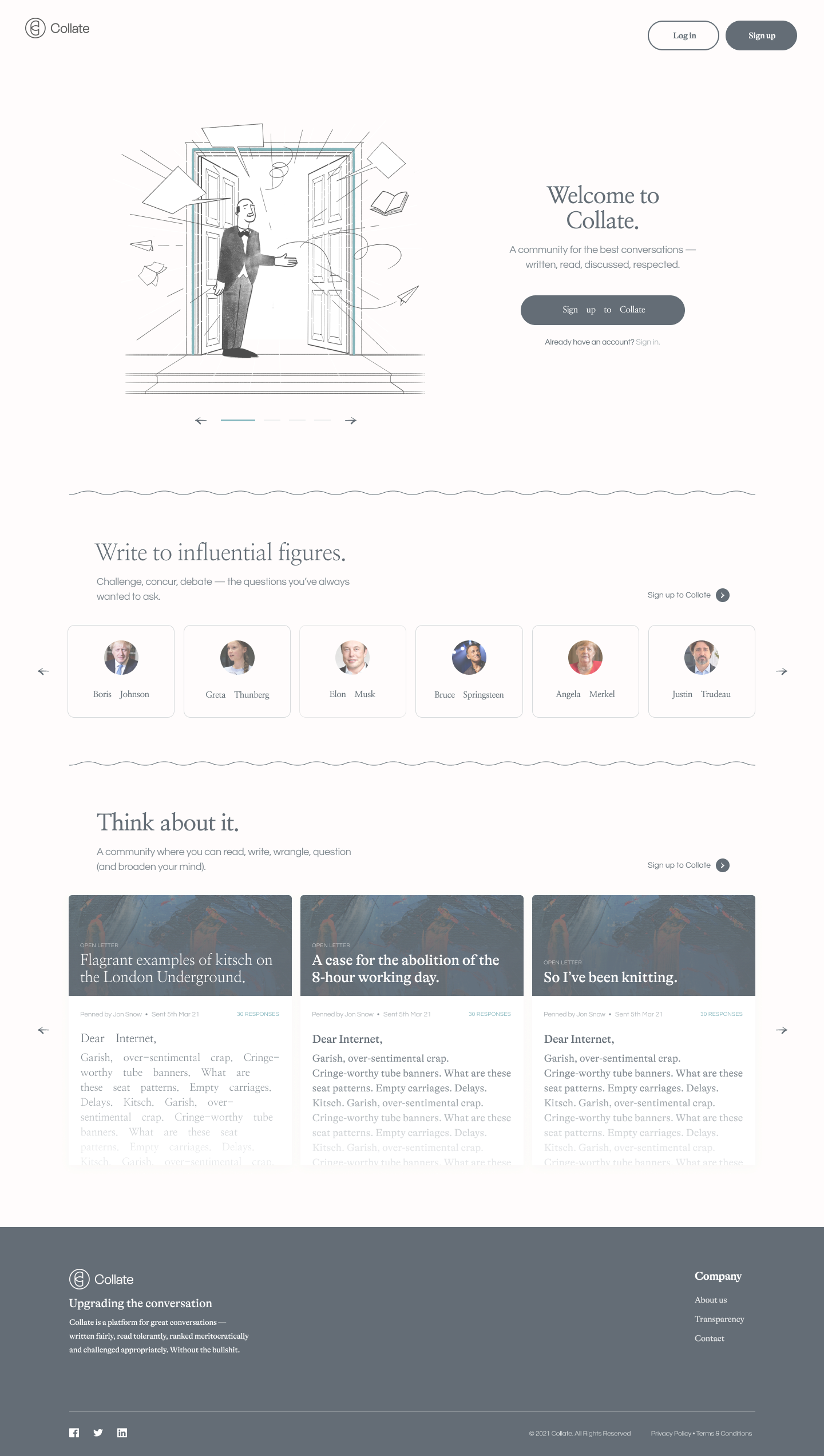 Collate.org signed-out homepage — Welcome to Collate